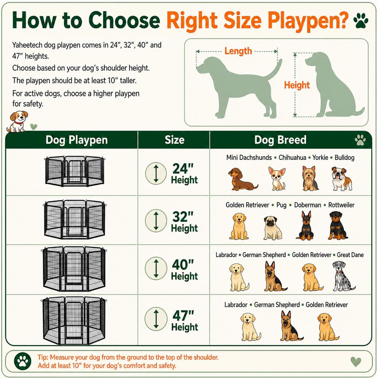 Yaheetech Dog Playpen 24In 16 Panels Pet Fence for Indoor Yard RV Camping | Easy Setup, Heavy Duty Rustproof Frame with Secure Latch Door, DIY Layouts,Foldable Storage, for Puppies & Small Dogs