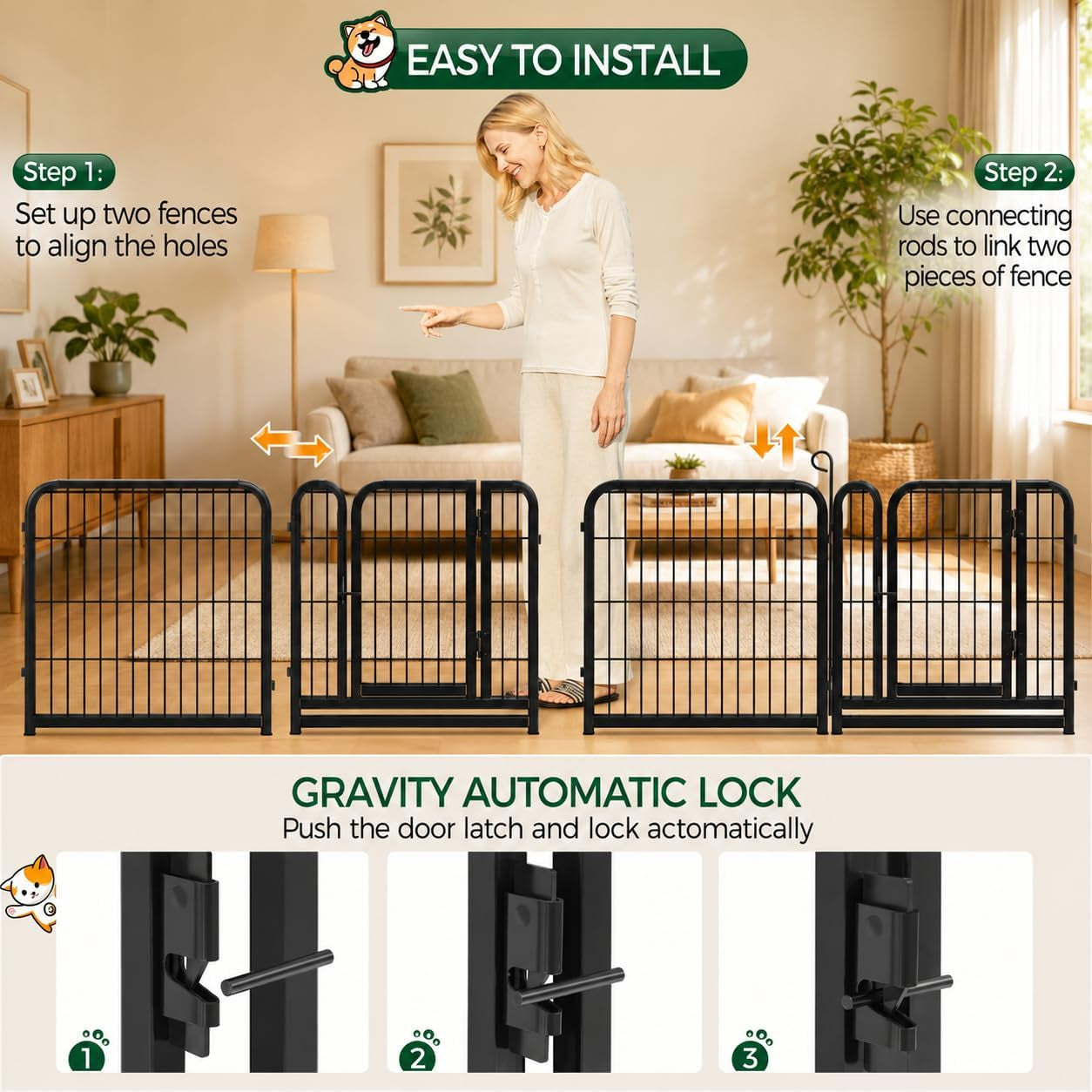 Yaheetech Dog Playpen 24In 16 Panels Pet Fence for Indoor Yard RV Camping | Easy Setup, Heavy Duty Rustproof Frame with Secure Latch Door, DIY Layouts,Foldable Storage, for Puppies & Small Dogs