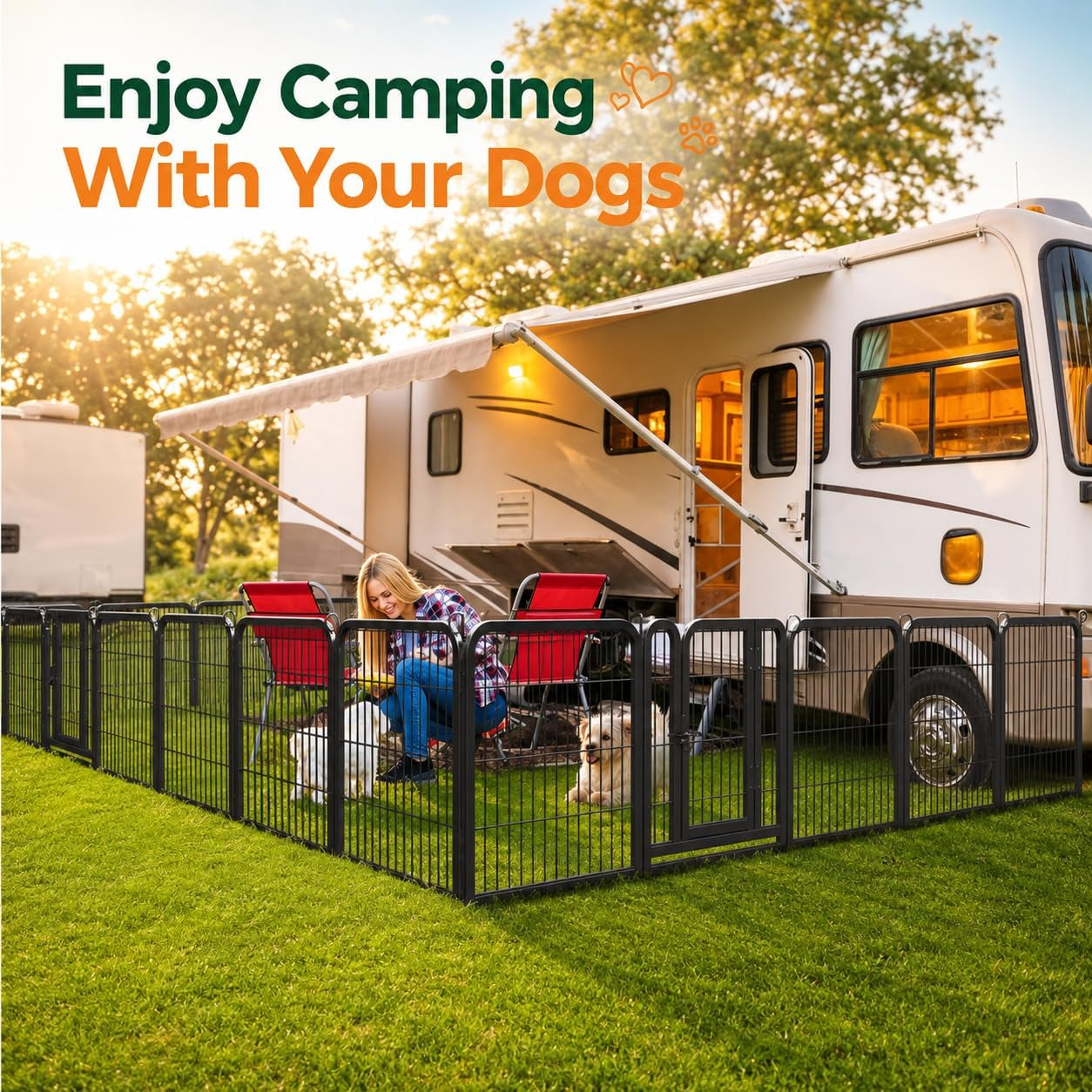 Yaheetech Dog Playpen 24In 16 Panels Pet Fence for Indoor Yard RV Camping | Easy Setup, Heavy Duty Rustproof Frame with Secure Latch Door, DIY Layouts,Foldable Storage, for Puppies & Small Dogs