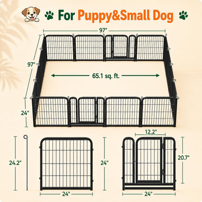 Yaheetech Dog Playpen 24In 16 Panels Pet Fence for Indoor Yard RV Camping | Easy Setup, Heavy Duty Rustproof Frame with Secure Latch Door, DIY Layouts,Foldable Storage, for Puppies & Small Dogs