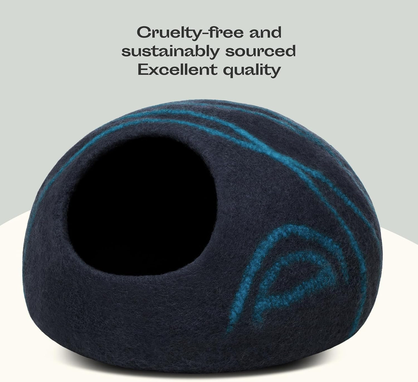Cat Cave - Merino Wool Bed for Indoor Cats (Back Aqua, Large) | Cat Bed Enclosure, Premium Felt, Handmade, Super Soft, Lightweight, Breathable, Adjustable Shape