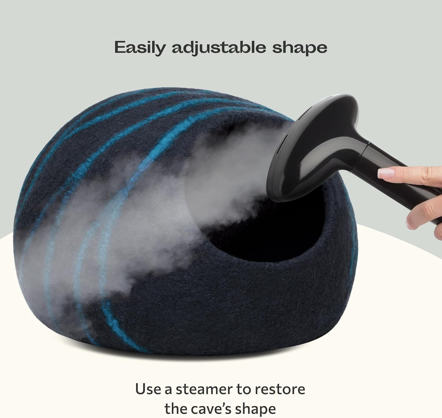 Cat Cave - Merino Wool Bed for Indoor Cats (Back Aqua, Large) | Cat Bed Enclosure, Premium Felt, Handmade, Super Soft, Lightweight, Breathable, Adjustable Shape