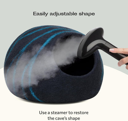 Cat Cave - Merino Wool Bed for Indoor Cats (Back Aqua, Large) | Cat Bed Enclosure, Premium Felt, Handmade, Super Soft, Lightweight, Breathable, Adjustable Shape