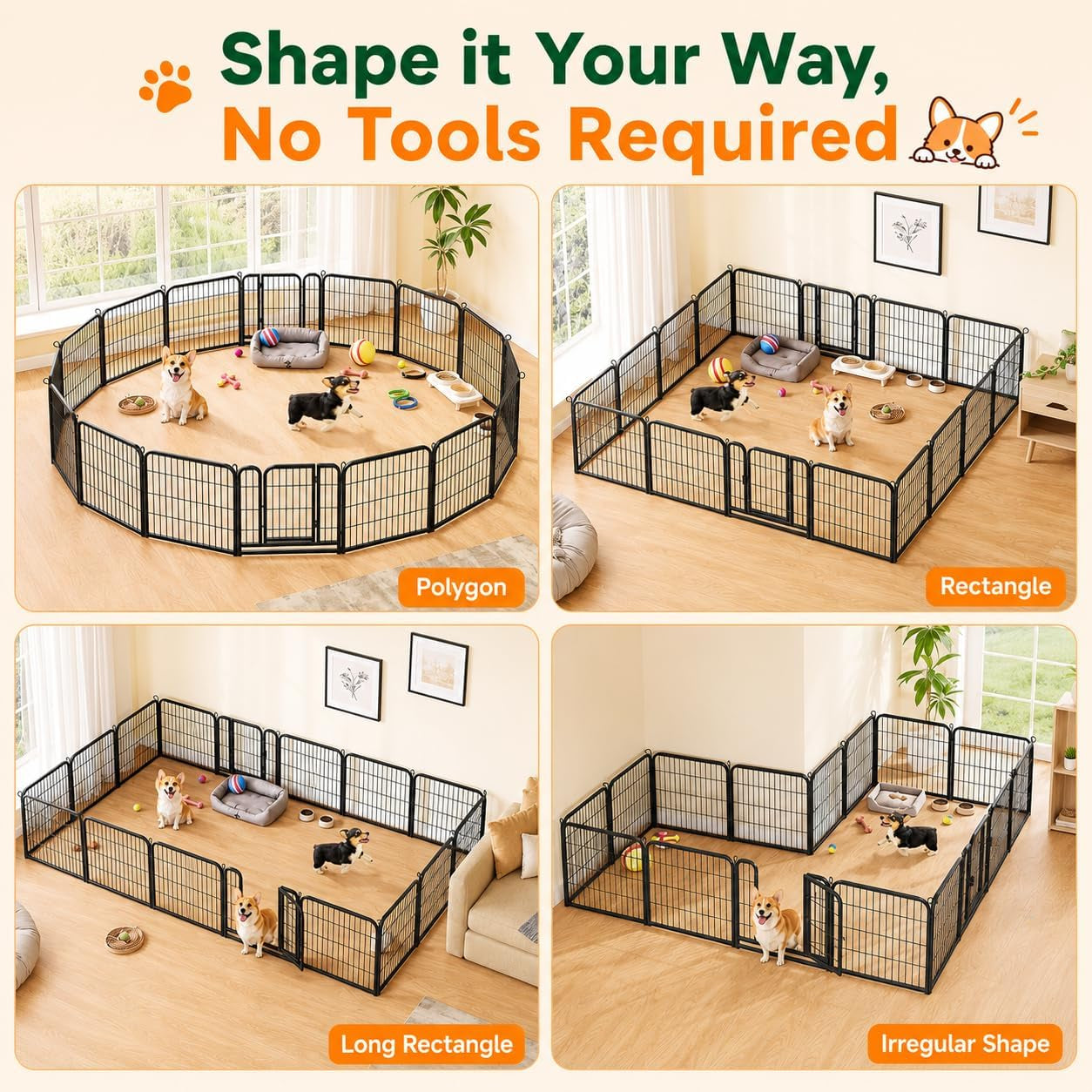 Yaheetech Dog Playpen 24In 16 Panels Pet Fence for Indoor Yard RV Camping | Easy Setup, Heavy Duty Rustproof Frame with Secure Latch Door, DIY Layouts,Foldable Storage, for Puppies & Small Dogs