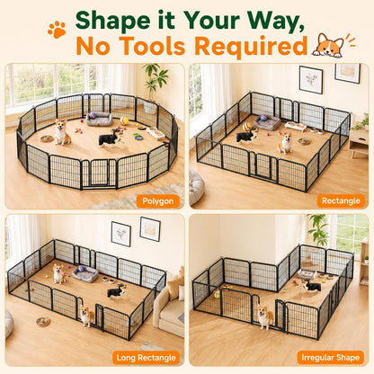 Yaheetech Dog Playpen 24In 16 Panels Pet Fence for Indoor Yard RV Camping | Easy Setup, Heavy Duty Rustproof Frame with Secure Latch Door, DIY Layouts,Foldable Storage, for Puppies & Small Dogs