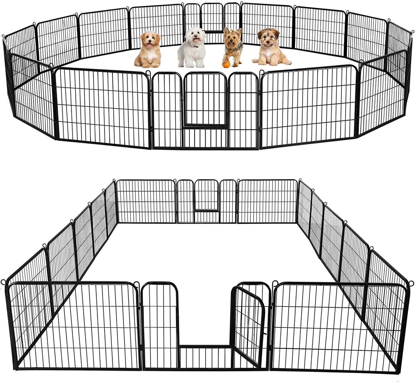 Yaheetech Dog Playpen 24In 16 Panels Pet Fence for Indoor Yard RV Camping | Easy Setup, Heavy Duty Rustproof Frame with Secure Latch Door, DIY Layouts,Foldable Storage, for Puppies & Small Dogs