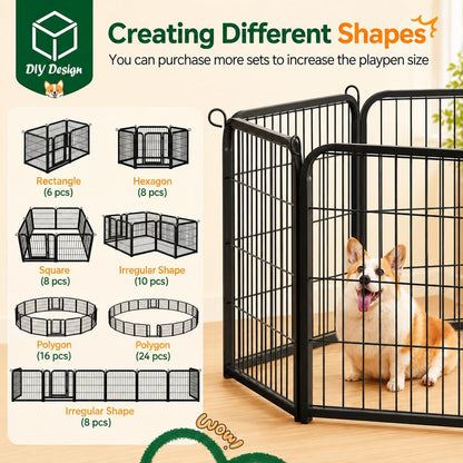 Yaheetech Dog Playpen 24In 16 Panels Pet Fence for Indoor Yard RV Camping | Easy Setup, Heavy Duty Rustproof Frame with Secure Latch Door, DIY Layouts,Foldable Storage, for Puppies & Small Dogs